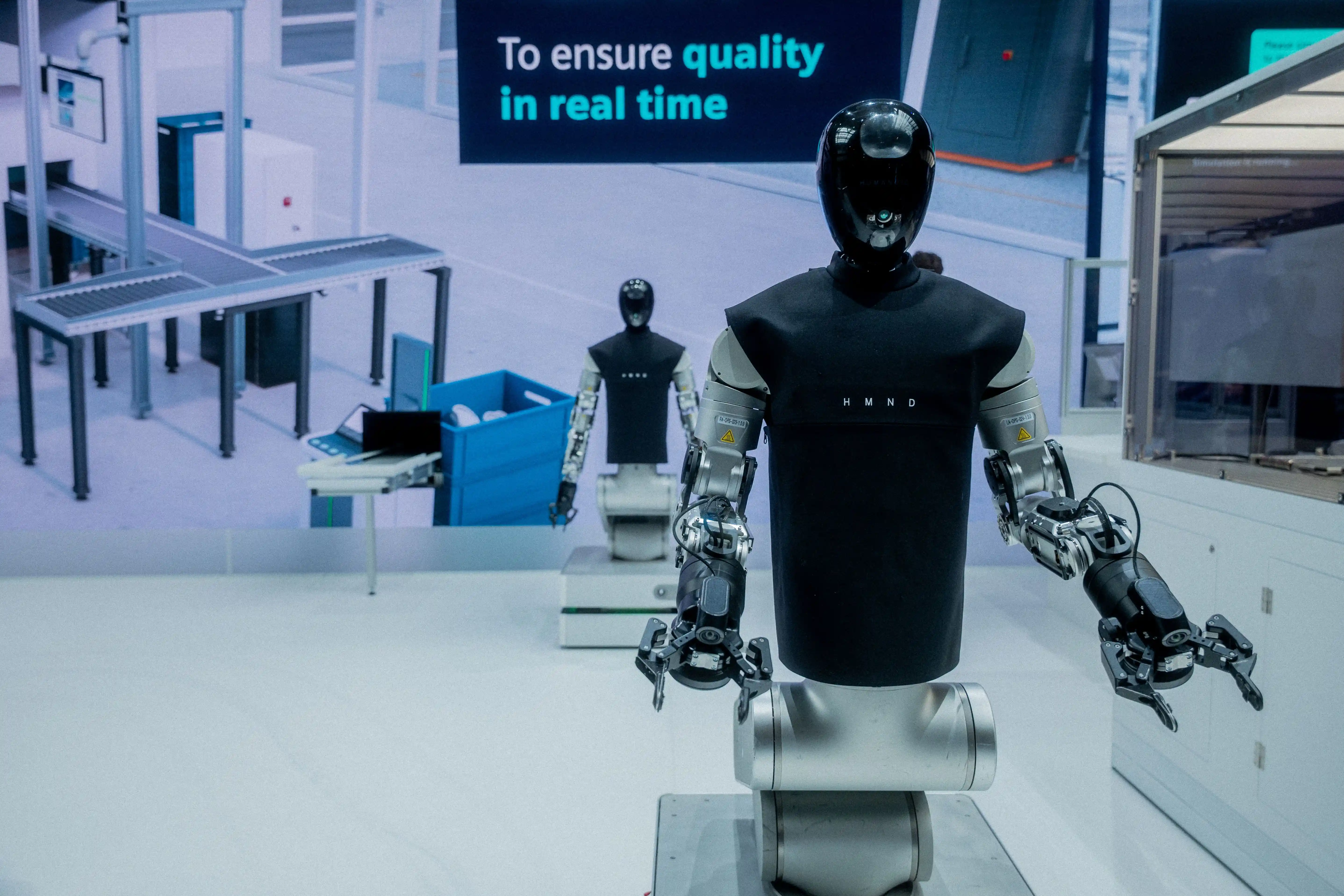 Humanoid robot working inside an industrial test area